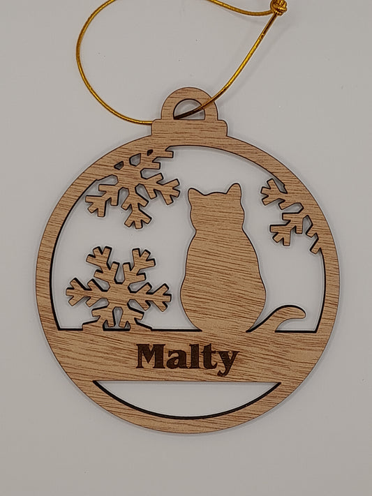 Personalised wooden cat Christmas decoration #9