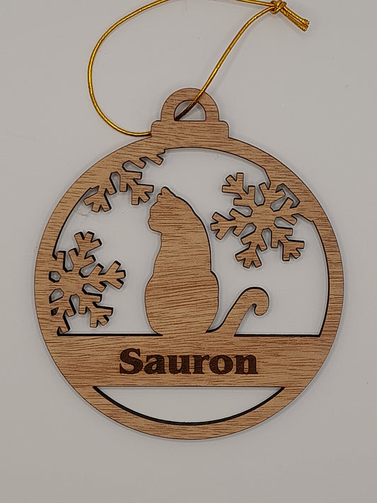 Personalised wooden cat Christmas decoration #10