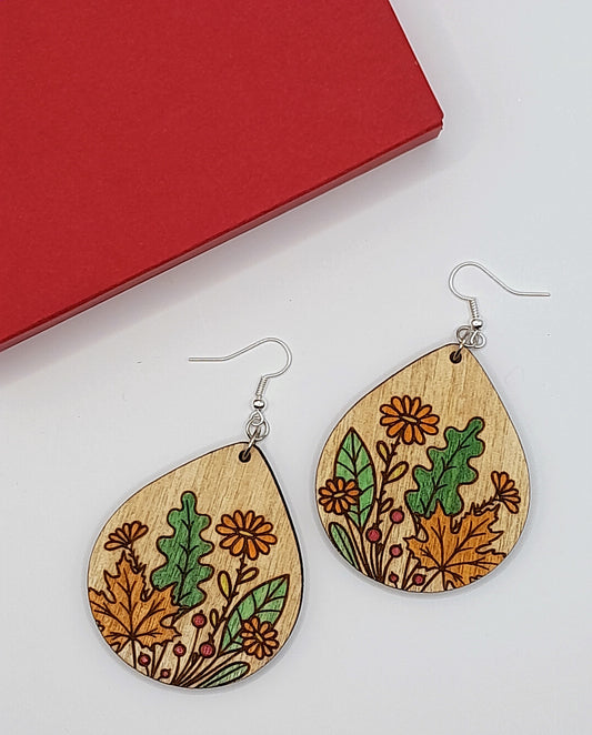 Hand painted wooden earrings