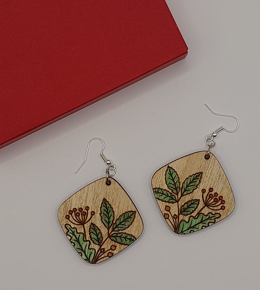 Hand painted wooden earrings