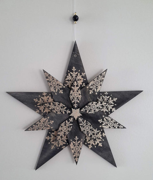 Large Hand made wooden star - black and gold