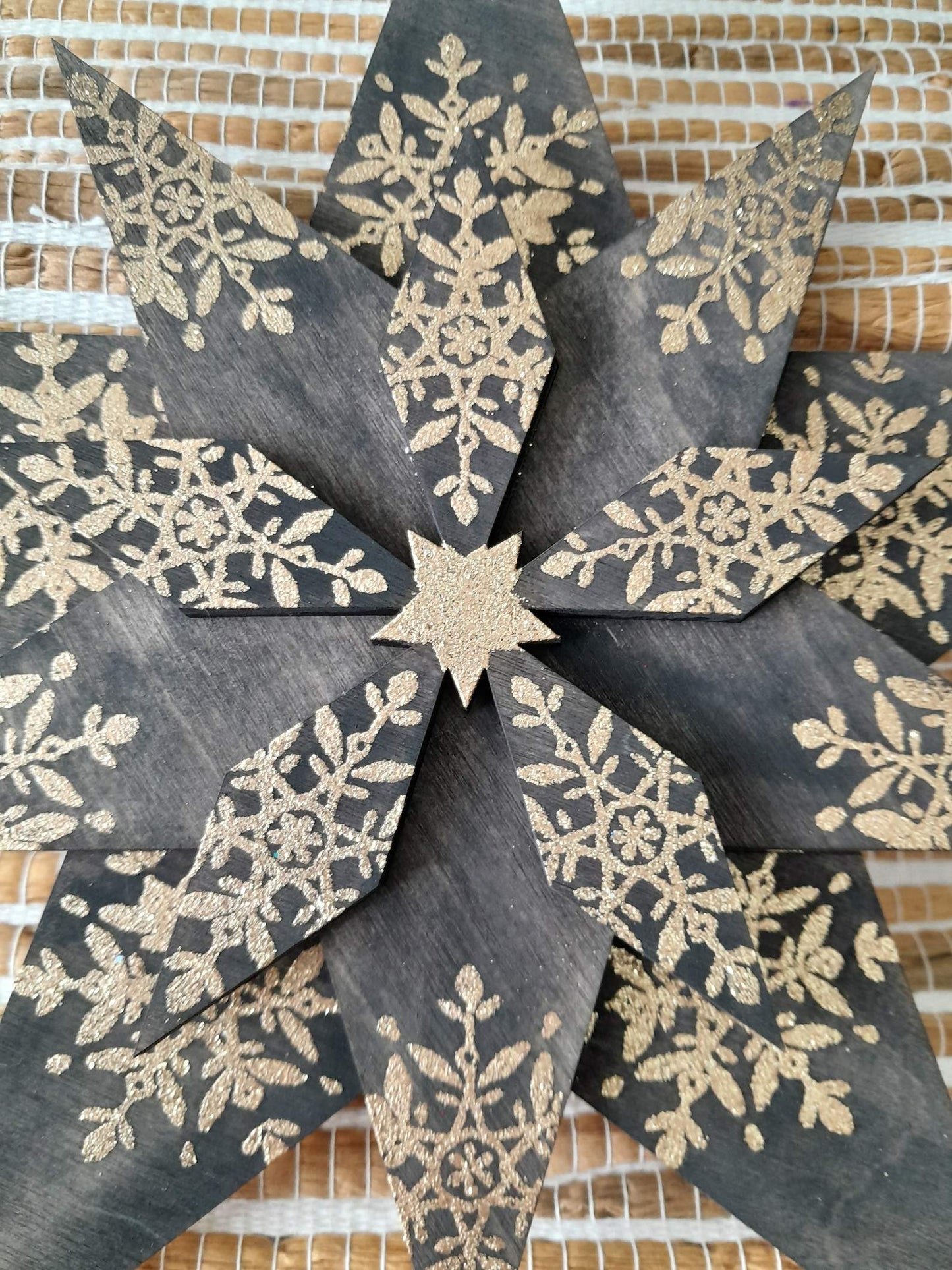 Large Hand made wooden star - black and gold