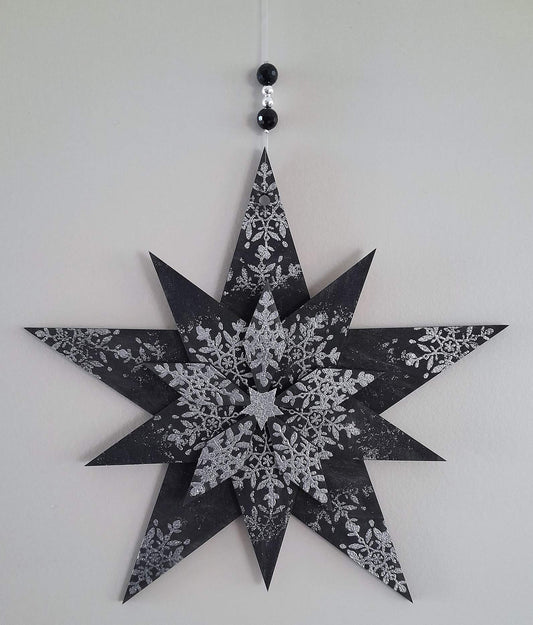 Large Handmade wooden star - black and silver