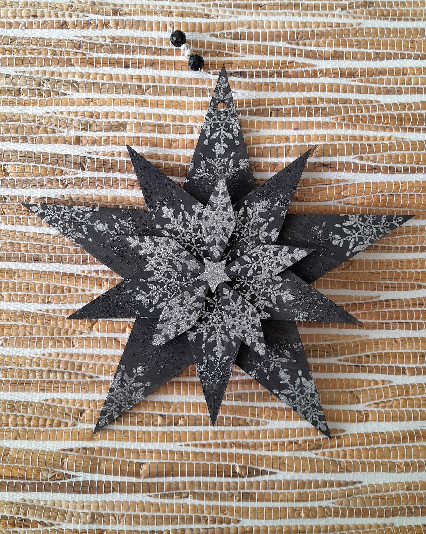 Large Handmade wooden star - black and silver