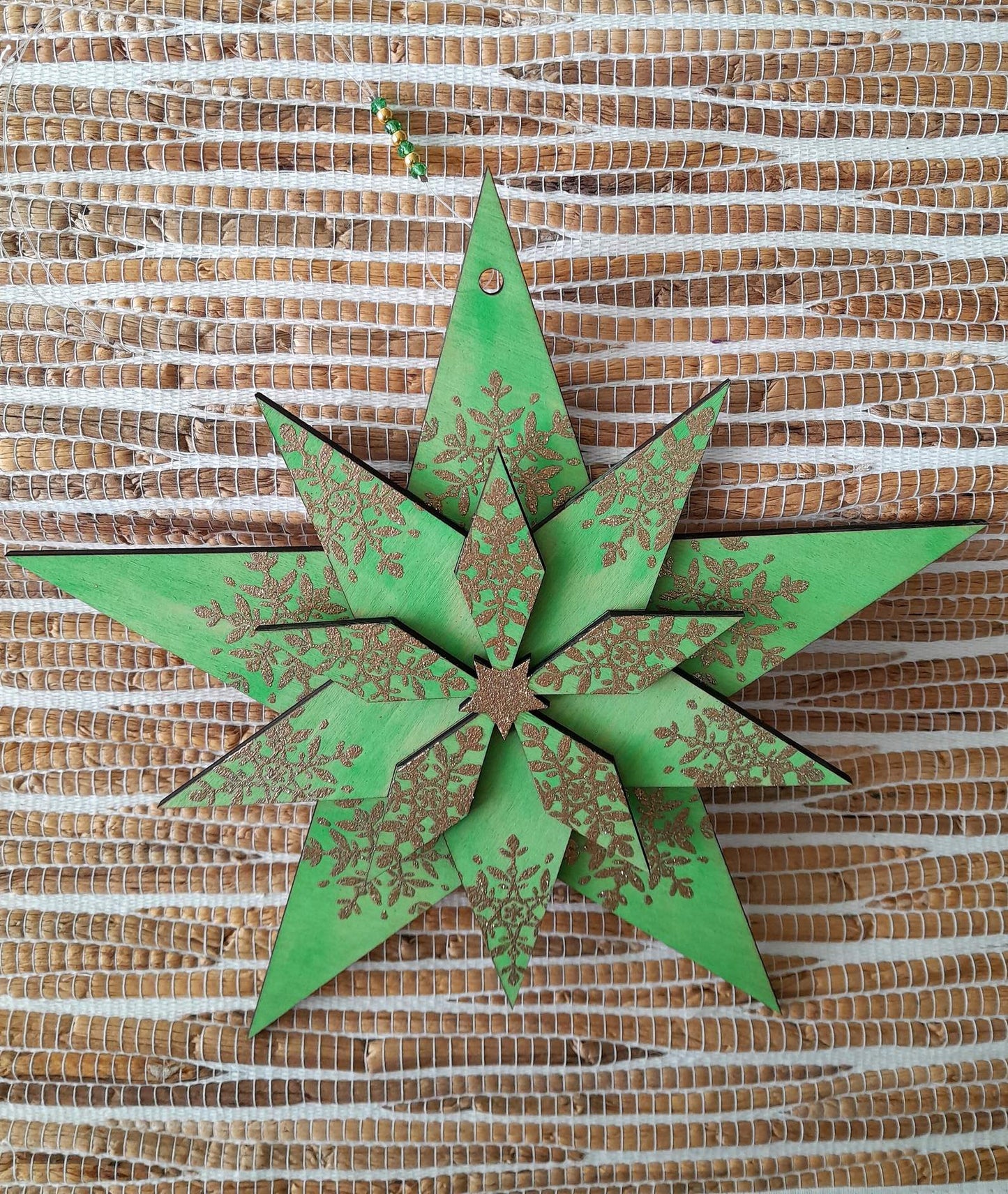 Large Handmade wooden star - green and gold
